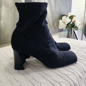 Chic Black Women's Fabric  Heeled Boots